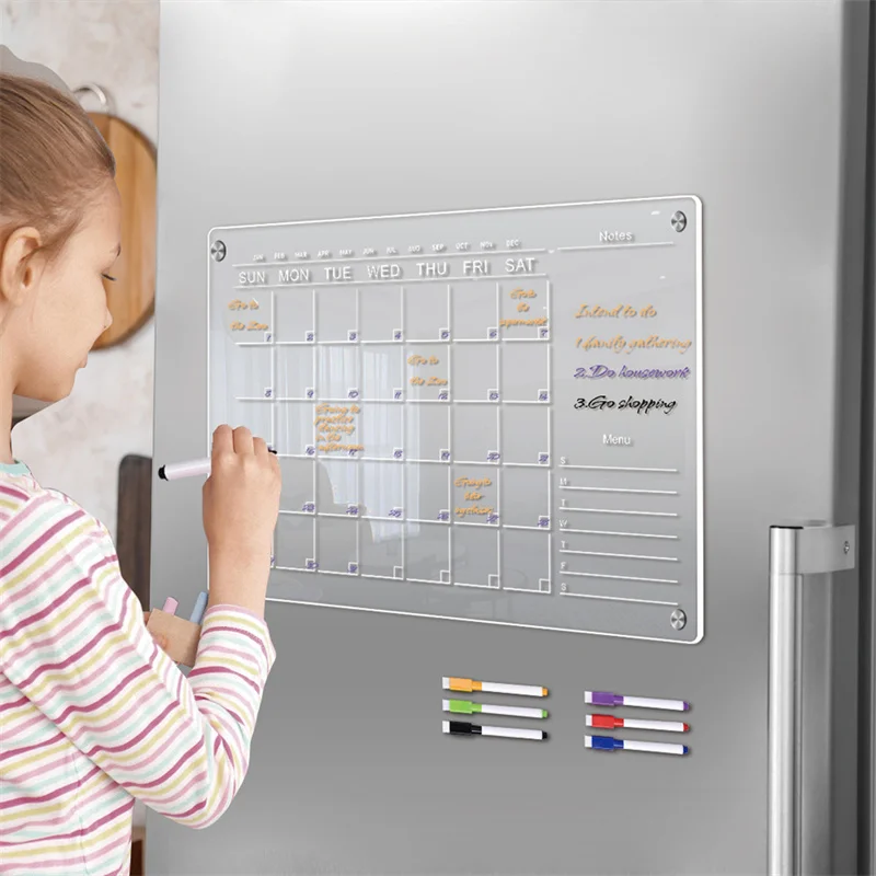 Fridge Magnet Sticker Calendar Weekly Planner Magnetic Dry Erasable whiteboard Schedule Transparent Acrylic Message Menu