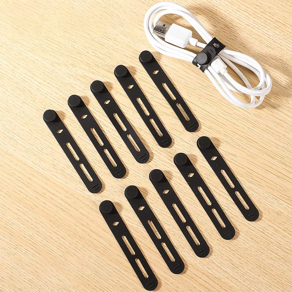 Soft Silicone Cable Ties Elastic Adjustable Cable Straps Cord Bundle Organizer Wrap Reusable Wire Management with Lock Buckle