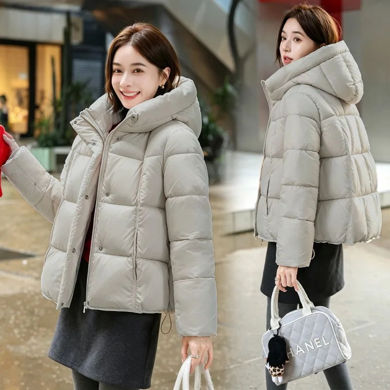 Autumn Winter Women Parkas Hooded Puffer Short Jackets Loose Windproof Thick Warm Coats Zipper Pockets Fashion Padded Outerwear