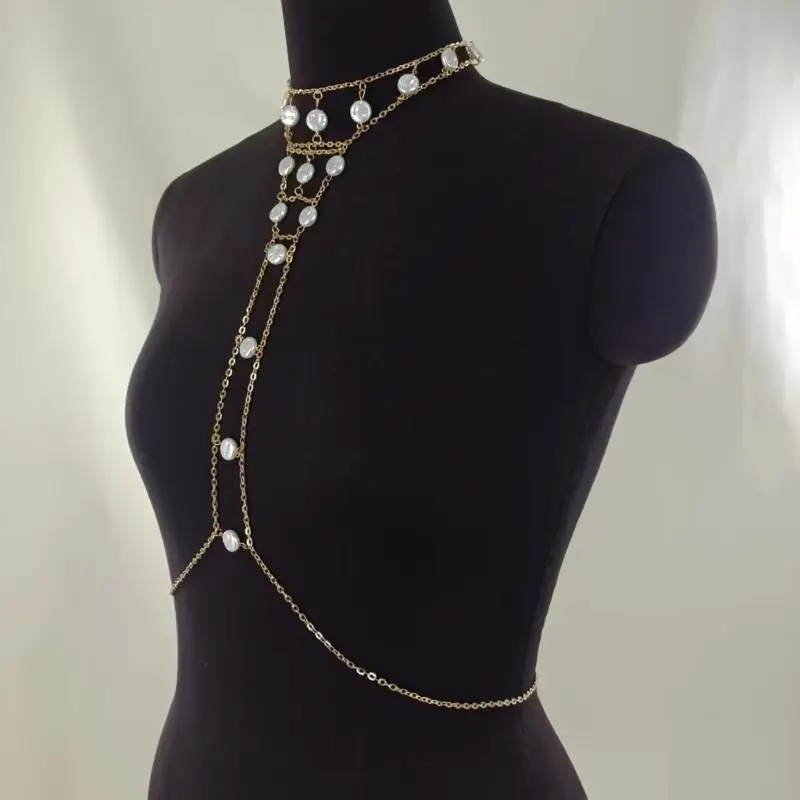 39BD ที่ซับซ้อนหลายชั้นโซ่สร้อยคอคอปลอกคอของคอปลอกคอสำหรับผู้หญิง Prom Prom Props