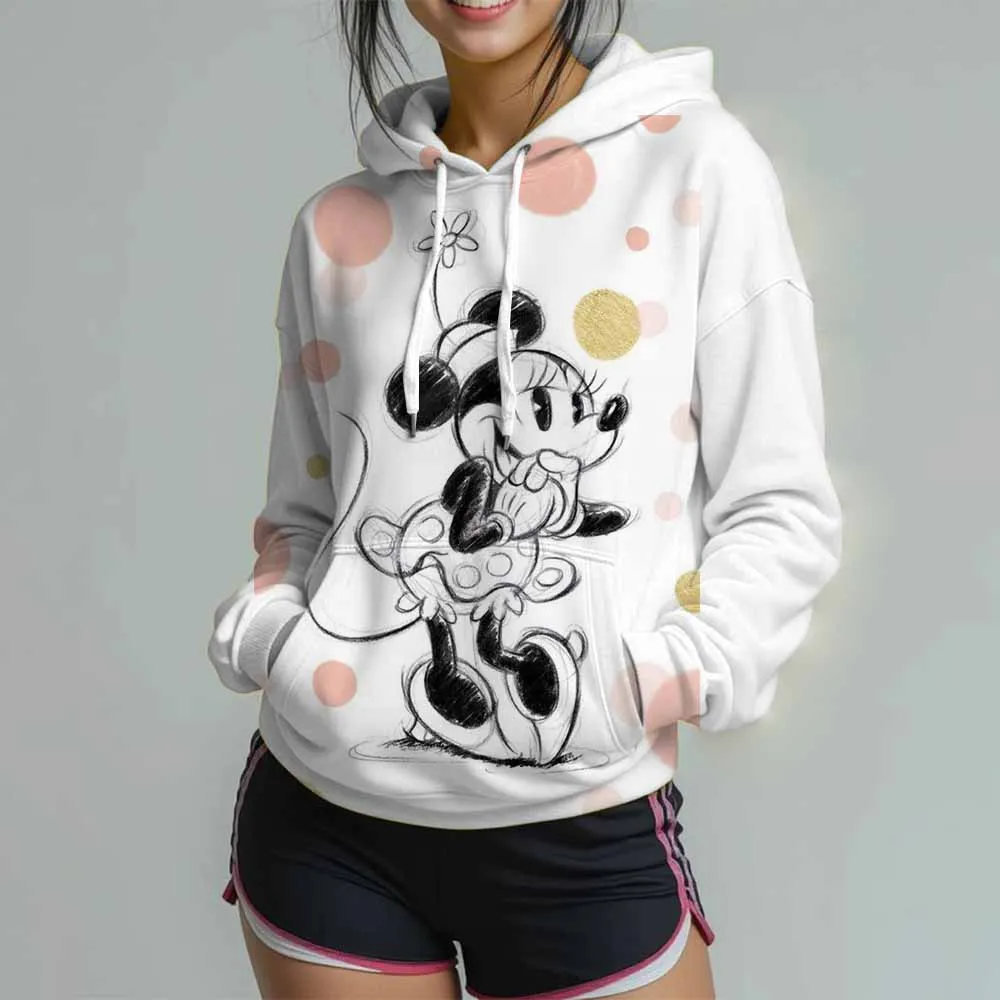 Women's Disney Mickey Mouse Print Sweatshirt Long Sleeve Round Neck Loose Casual Pullover Tops Oversized Fall Hoodies