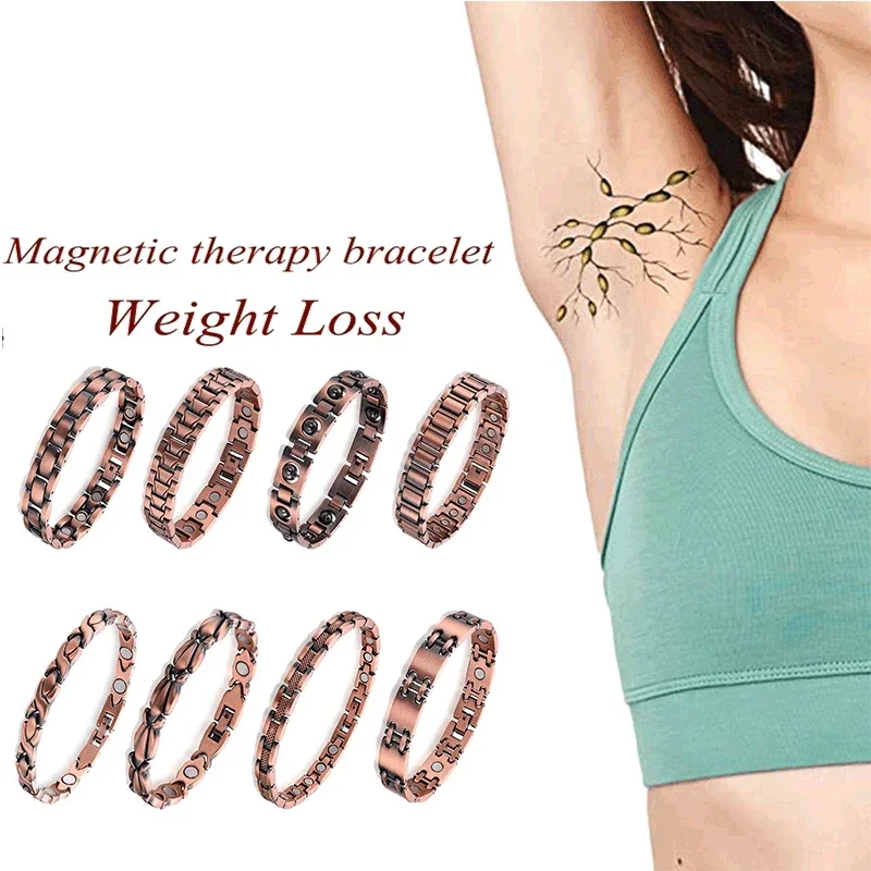 Vintage Kupfer Farbe magnetische Schmerz linderung Armband für Männer Therapie zweireihige Magnete Glieder kette Edelstahl Männer Schmuck