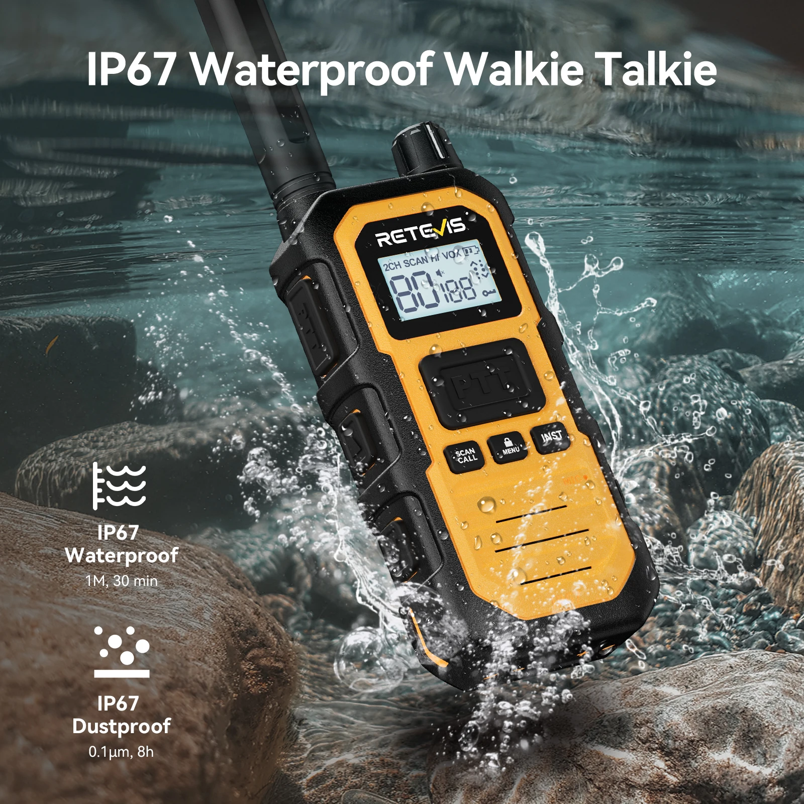 Retevis RB448Plus Walkie-Talkie UHF CB Robustes IP67-zertifiziertes 4W Hochleistungs-Funkgerät mit Ein-Tasten-Voreinstellung für Raue Umgebungen – Detail 3