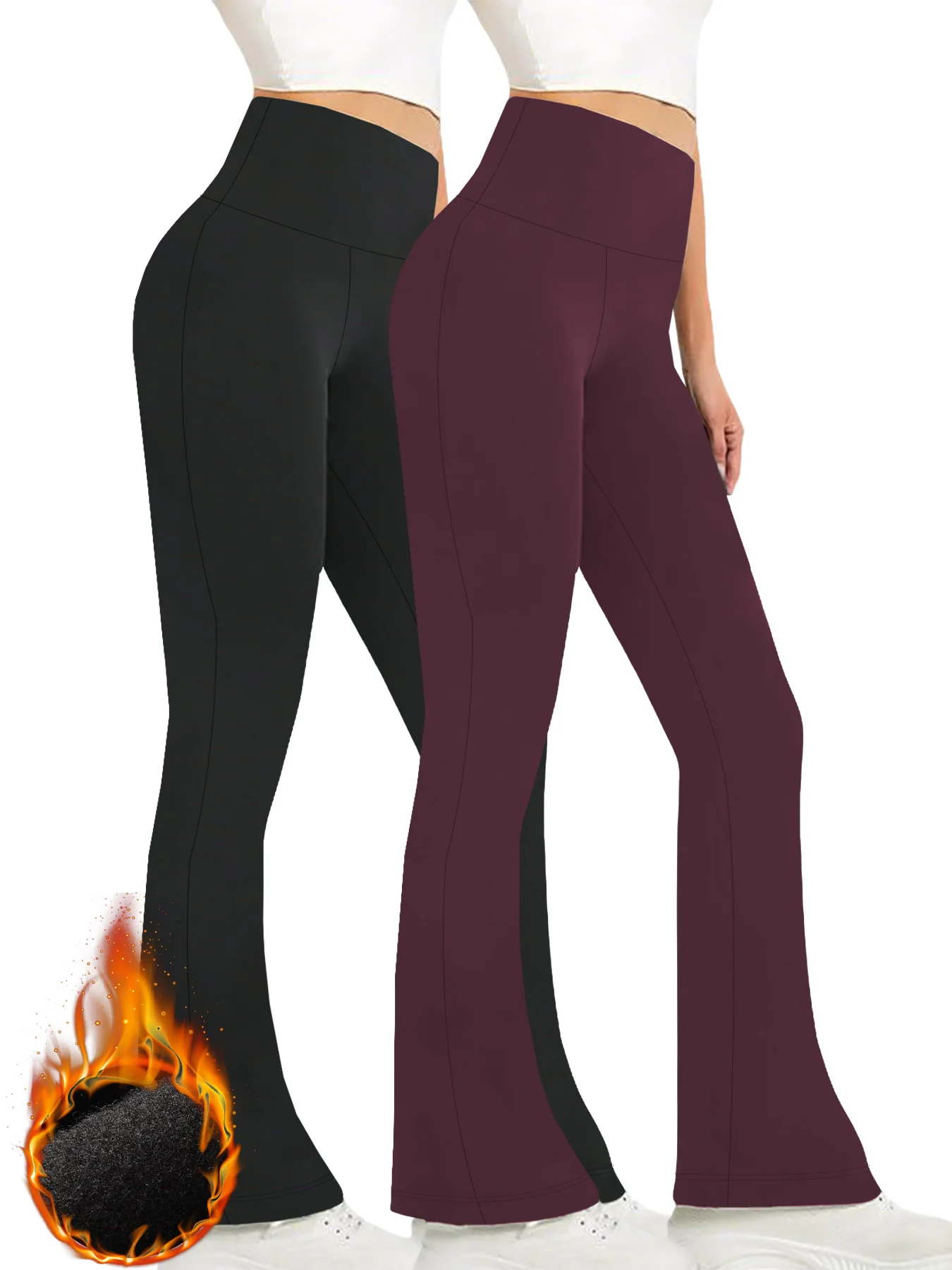 

2 Pack Women's Super Soft High Waisted Fleece lining Flare Leggings. Comfortable Design for Yoga and Daily Wear