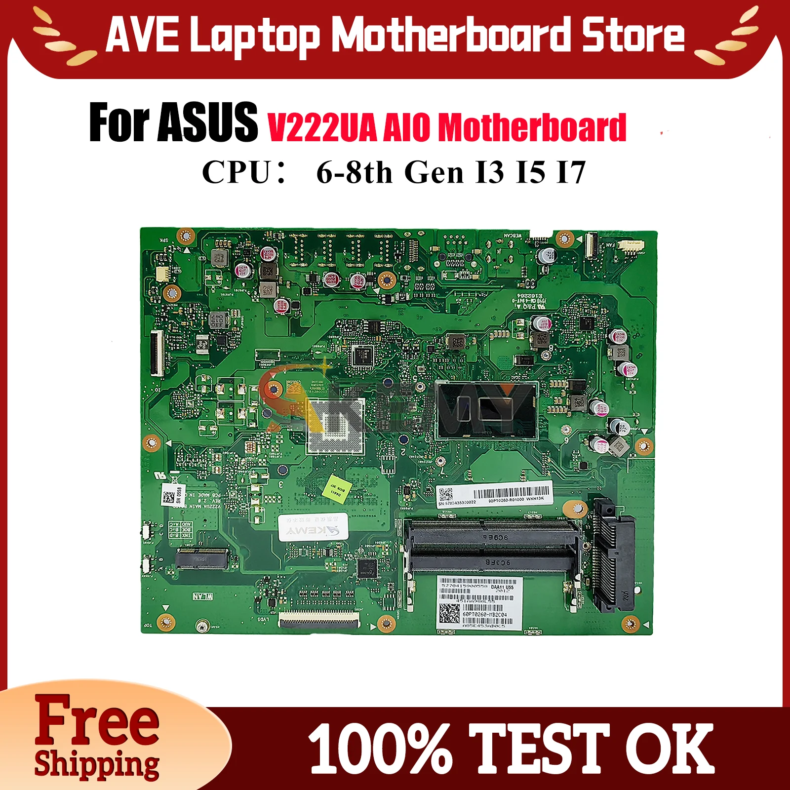 

V222UA Motherboard For ASUS Vivo AiO V222UA V222U Mainboard With I3 I5 I7 CPU 100% tests OK fast shipping High quality