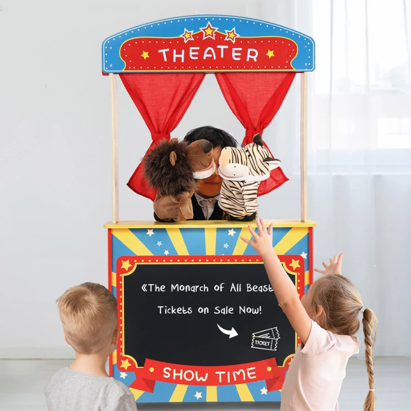 

Kindergarten early education children's hand puppet performance stage Wooden puppet theater Small stage Props shelves Play