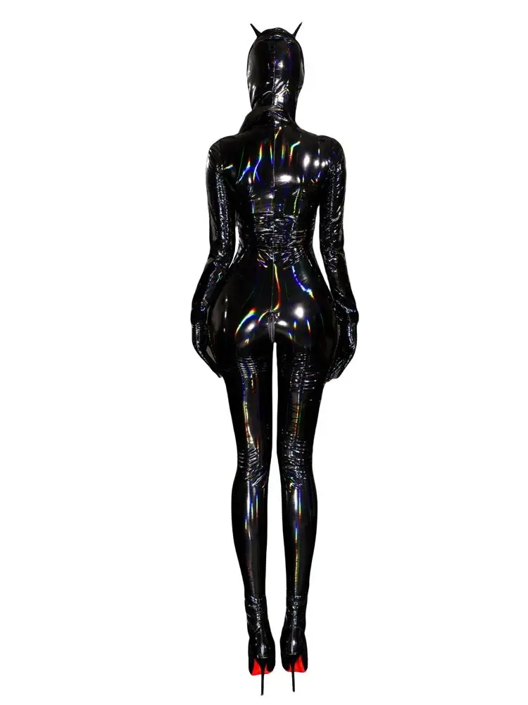 Unisex Cosplay Wet Look PVC Catsuit Shiny PU Leather Zipper Open Crotch Bodysuit Tights Leotard Conjoined Unitard Jumpsuit Body - Image 3