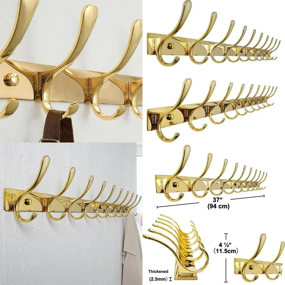 

Stainless Steel Wall-Mounted Coat Rack with 20 Hooks, Heavy Duty, for Coats, Jackets, Hats in Bright Gold