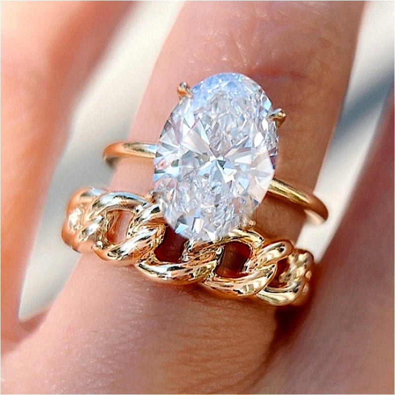 Women'S Fashion Layering - Trendy Oval Synthetic Zirconia Double-Layer Elegant