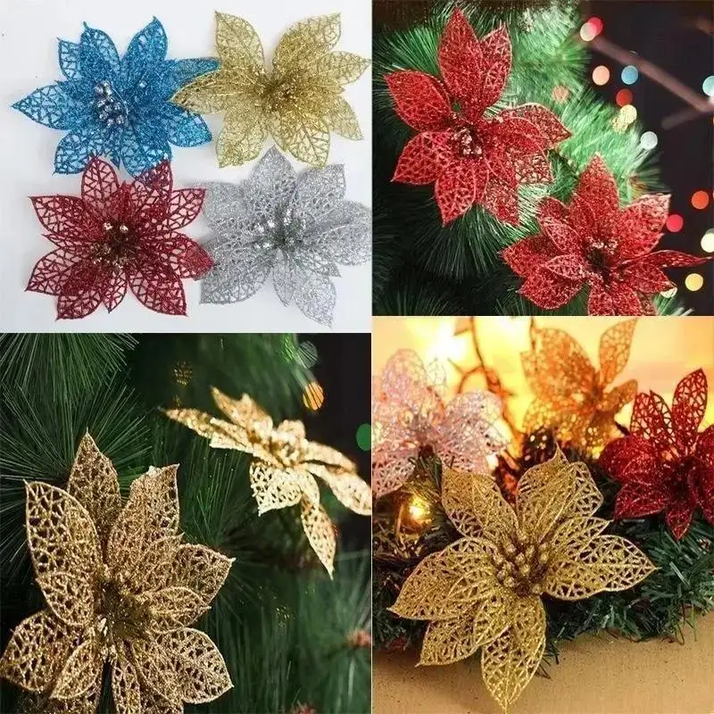 2026 Christmas Simulation Flowers Xmas Tree Decor Wreath Ornaments Hollowed Out Flower Merry Christma Party Celebrate Decor