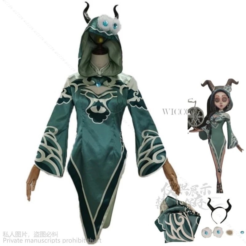 

Fiona Gilman Priestess Cosplay Anime Game Identity Ⅴ Cos Costume Green Hooded Dress Cheongsam Woman Sexy Carnival Christmas Suit