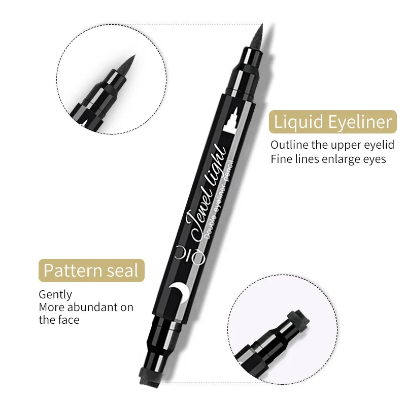 2 In1 Stamp Liquid Eyeliner Water Long Lasting Proof Fast Dry Double-ended Black Seal Eye Liner Pen Make Up for Women Cosmetics