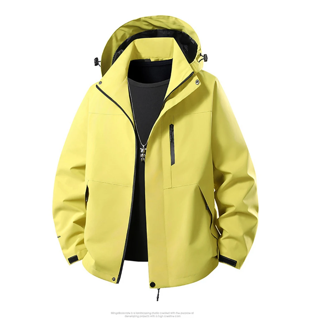 Men's Outdoor Windbreaker Jacket High-Quality Waterproof Detachable Hoodie Mountaineering Single Layer Zip Up Hardshell Jacket