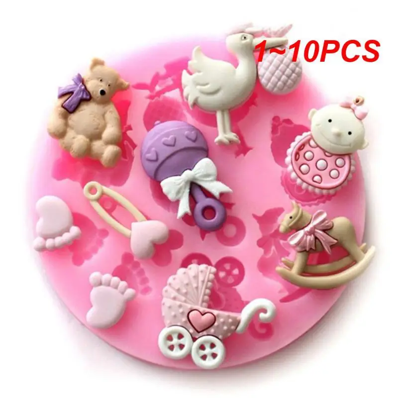 1~10PCS Baby Shower Party stroller  hand bottle Trojan Shape 3D fondant cake silicone mold kitchen candy cupcake decoration