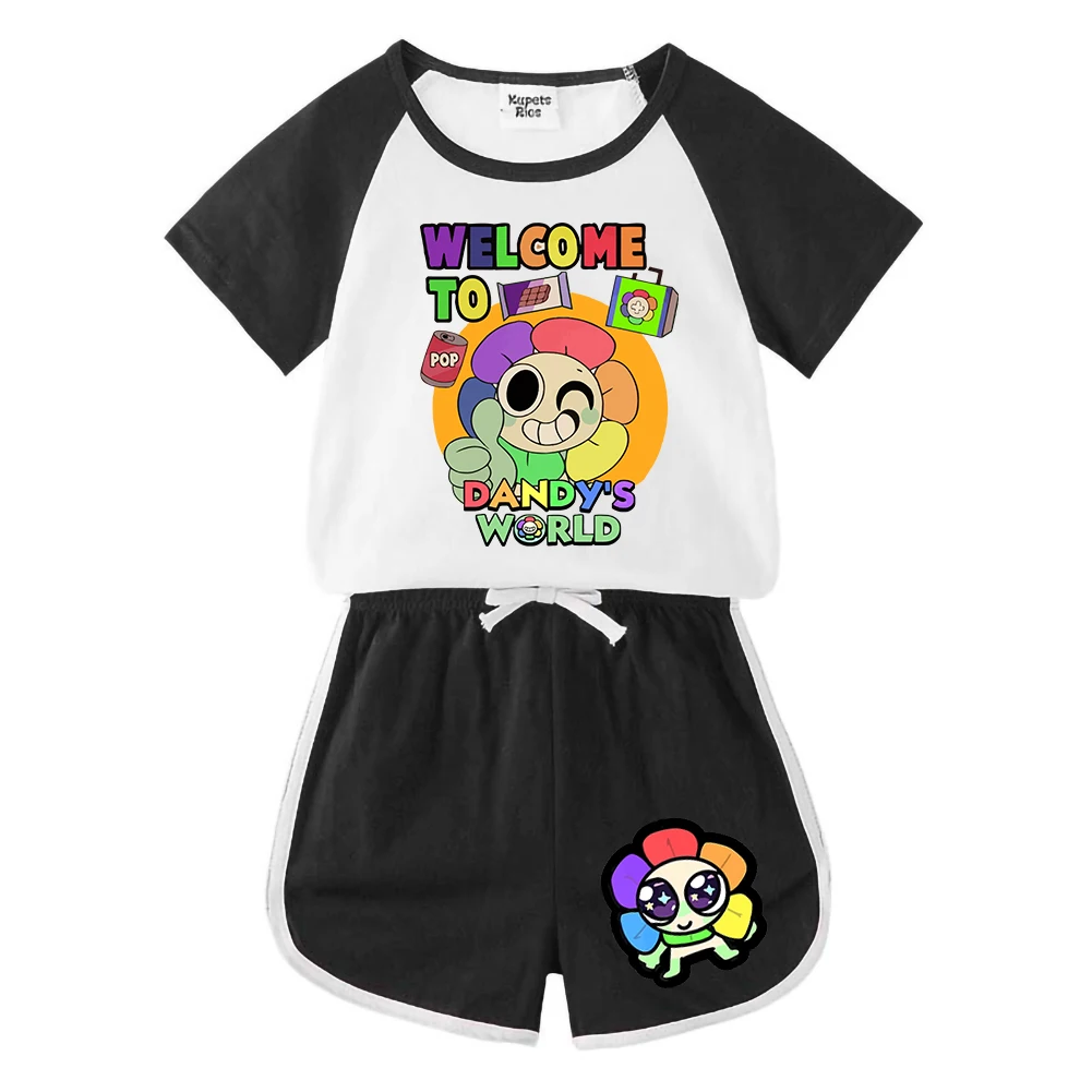 Wish Asha Dandys World Short Sleeve Sportswear Set Children Tops Suit Cartoon Anime Boys Girls Base T-shirt Cloth Birthday Gift