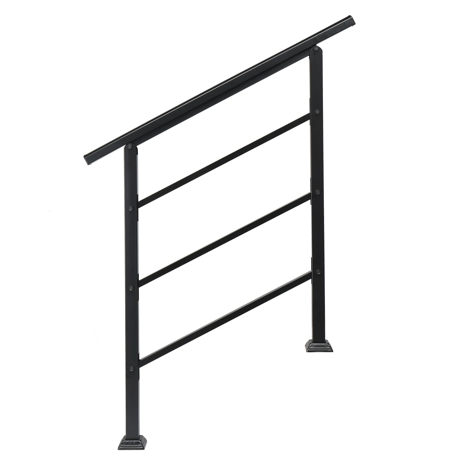 Handrails for Outdoor Steps, Wrought Iron Handrail Fits 1 or 3 Steps, Transitional Handrail with Installation Kit, Black