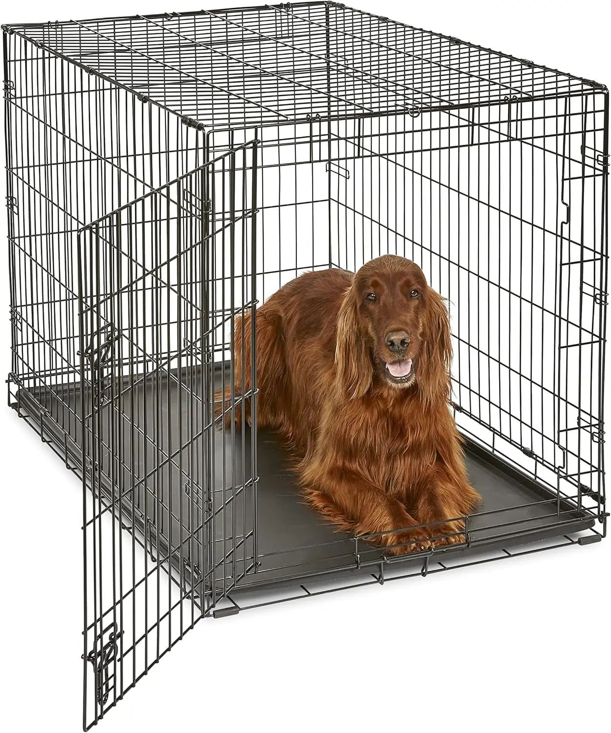 

42-Inch Folding Metal Dog Crate with Leak-Proof Pan and Safety Features for Large Breeds