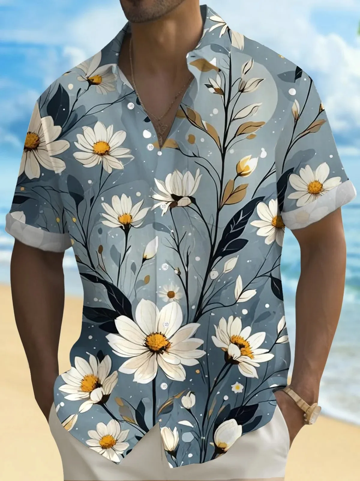 Summer Men's 3D Printed floral Graphic Shirts Hawaiian Casual Shirts Button Up Shirts Short Sleeve Vacation Beach Wear No Pocket
