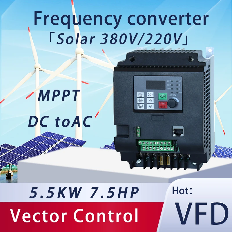 HOT 220v/380v Solar Frequency converter 5.5KW Variable Frequency Drive Inverter AC inverter For Water Pump Motor speed control