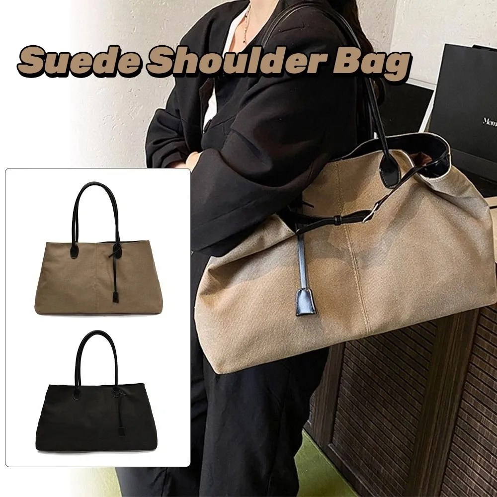 

Korean Style Suede Shoulder Bag Tote Bag PU Leather Large Capacity Handbag Solid Color Ethnic Style Underarm Packs Office Worker