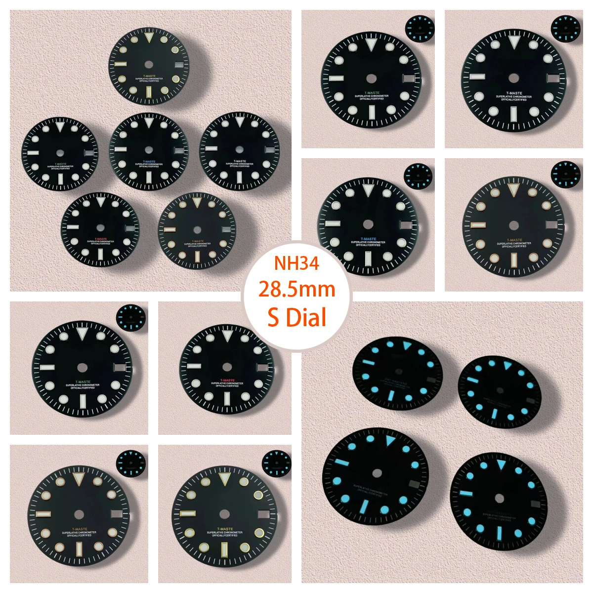 

28.5mm Print S Logo GMT Dial Fit NH34 Japanese Movement Ice Blue Luminous Watch Modification Accessories