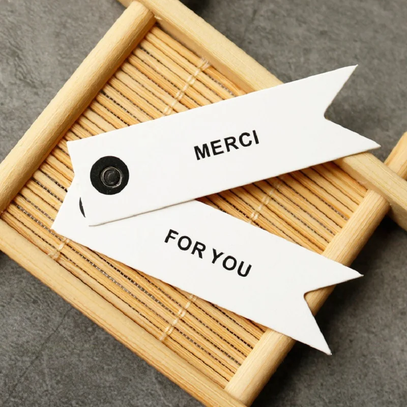 50pcs Merci Thank You Tags White Paper Card Labels Cake Biscuit Box Hang Tag Wedding Birthday Christmas Party Pacakging Supplies