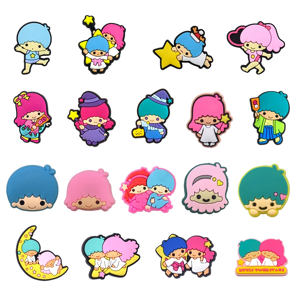 6-18 piezas de dijes para zapatos de PVC de Little Twin Stars Lala Kiki, decoración para bolsos, zuecos, pulseras y sandalias, desmontables, impermeables, regalo para fiestas