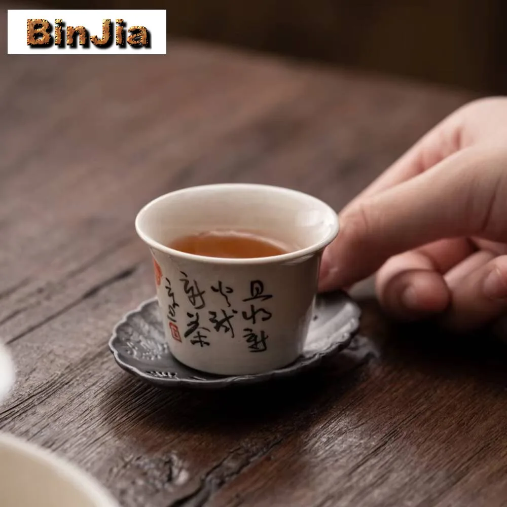 40 مللي رسمت باليد ذهبية أكواب شاي العشب الخشب رمادي المزجج تذوق كوب عطري السيراميك Msater التأمل الكونغ فو Teaset #5