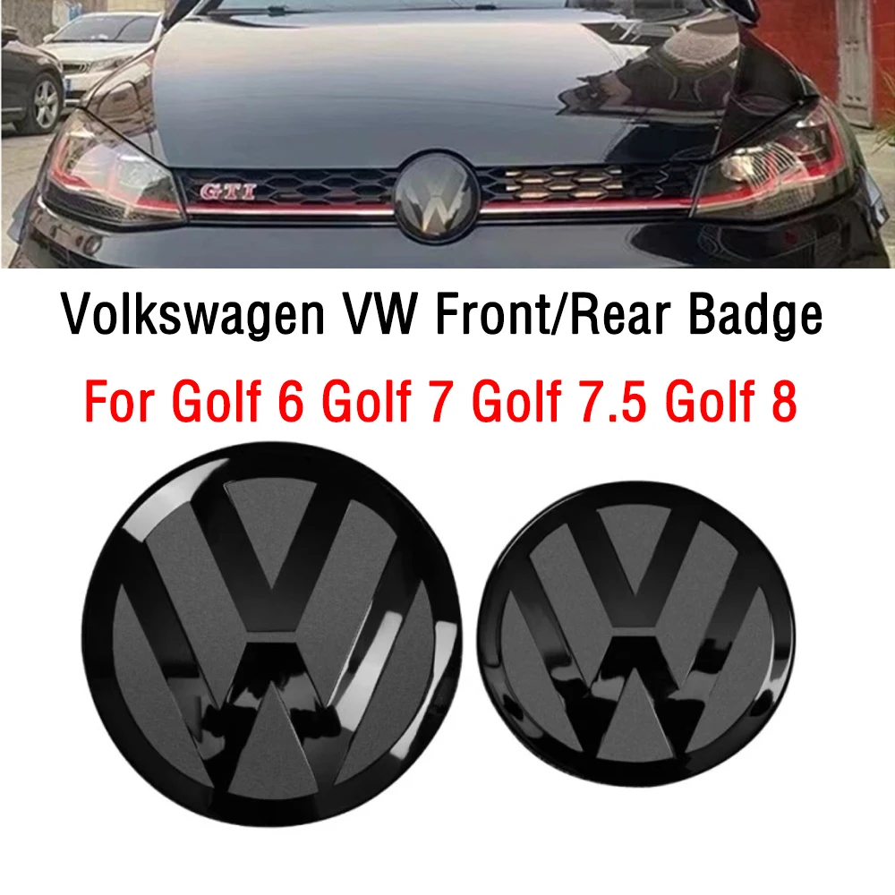 2 قطعة شعار أمامي وخلفي لشركة فولكس فاجن جولف 6/جولف 7/جولف 7.5/جولف 8 لا يؤثر ACC تعديل العلامة السوداء مرآة مسطحة شعار CoverSticke