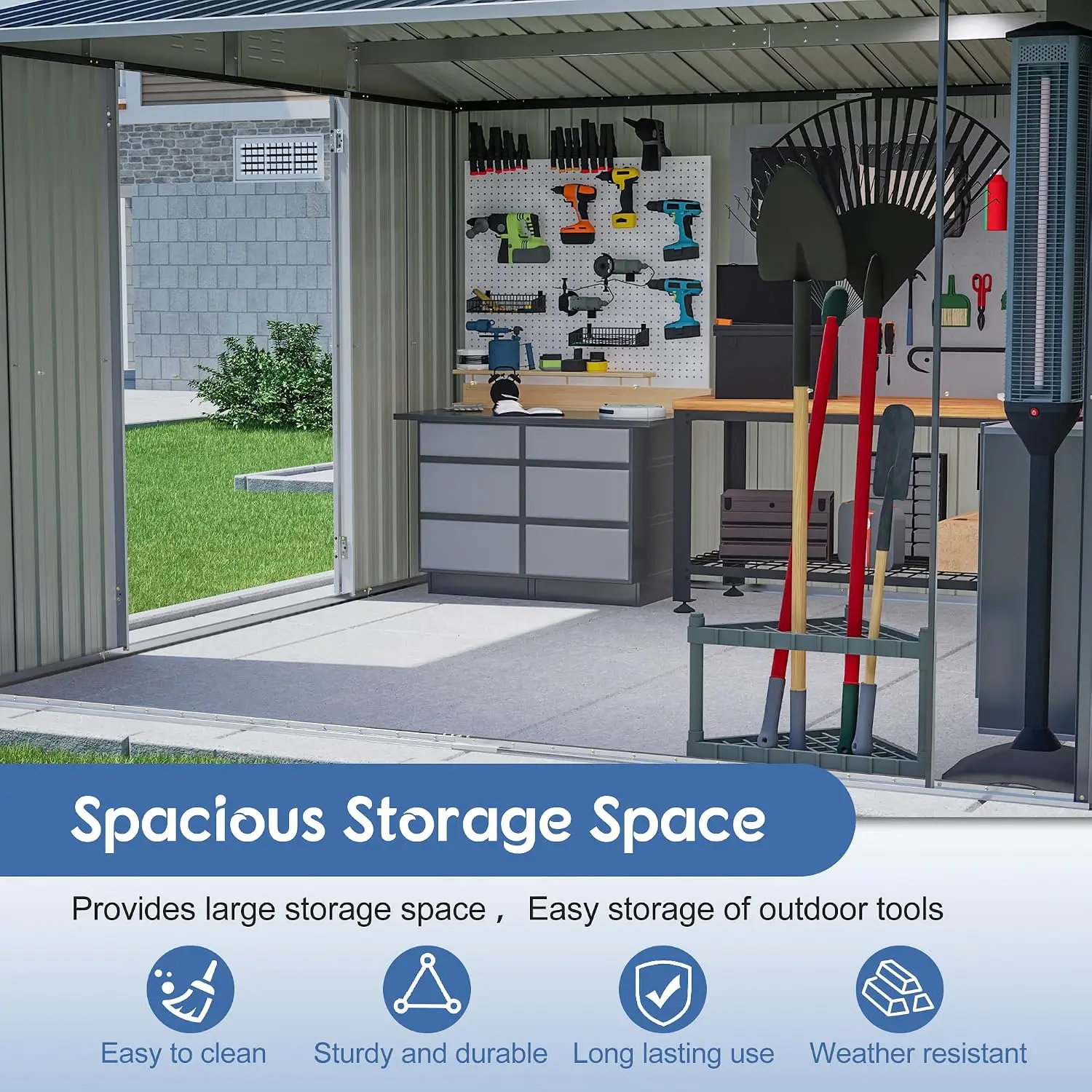 10x10 Heavy Duty Metal Storage Shed with Dual Locking Doors, Customized