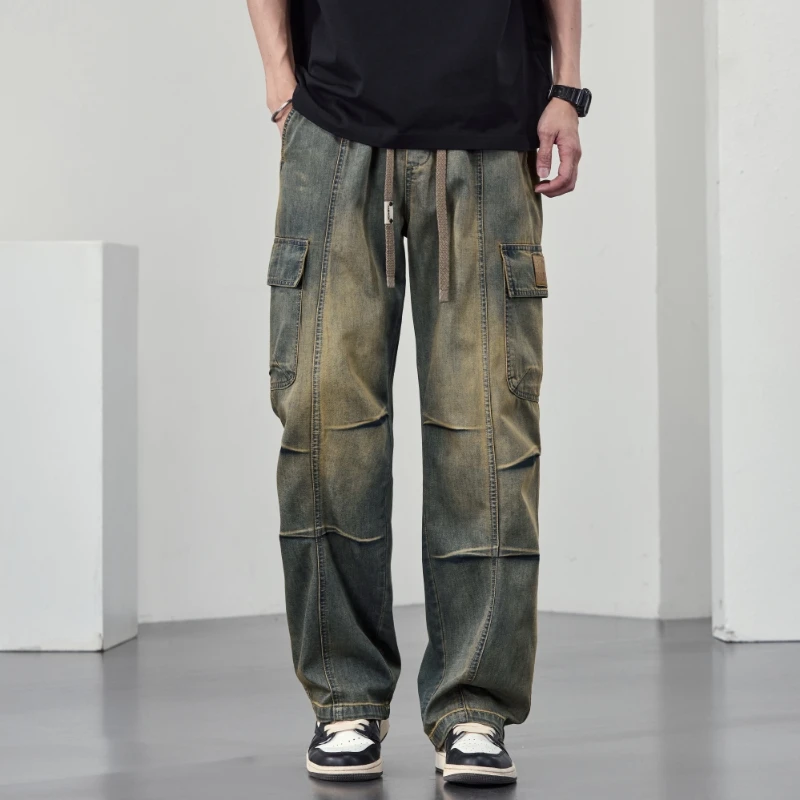 

Casual pants laid-back style loose straight-leg jeans that make you look taller plus-size long pants that make you look taller