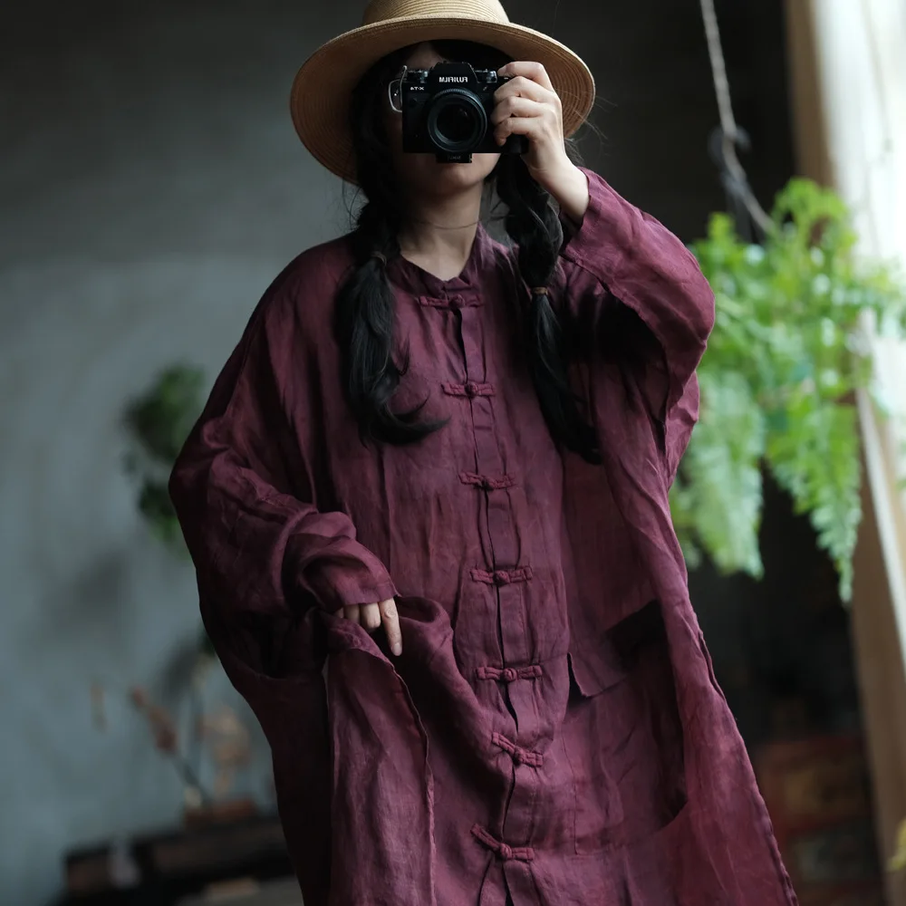 Oversized Cotton Linen Long Shirts Women New Arrival 2024 Autumn Vintage Style Solid Color Loose Female Casual Shirt Dress M128