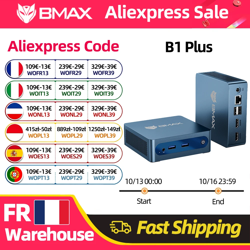 Bmax B1 Plus Windows 11 PC Intel J3355 6GB RAM 128GB ROM HDMI USB WLAN Unterstützt 4K@60Hz Intel HD Graphics 500 Mini-PC