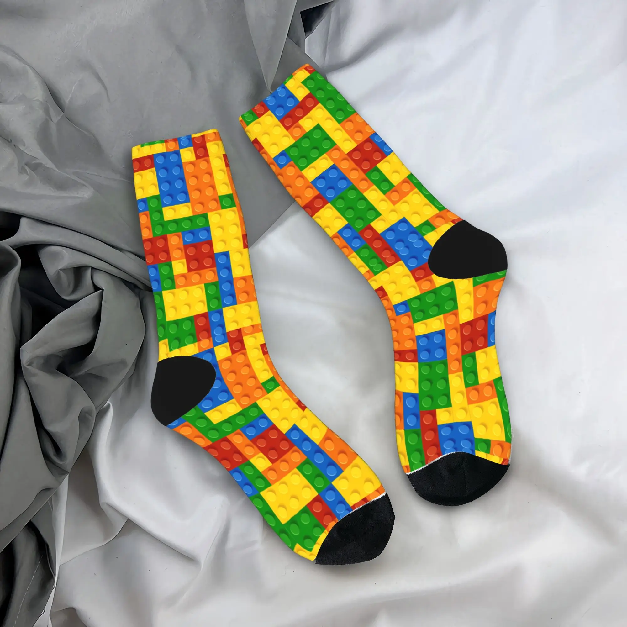 Women Men Socks Dense Primary Color Building Blocks Print Stockings Anti Skid Warm Soft Socks Autumn Gothic Outdoor Socks