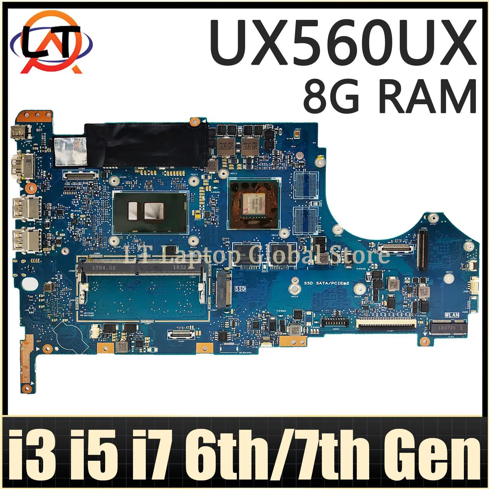 

Материнская плата UX560UX для ноутбука ASUS Q534UQ UX560UQK UX560UXK UX560UQ материнская плата для ноутбука 8G RAM i3 i5 i7 6-го/7-го поколения CPU V2G