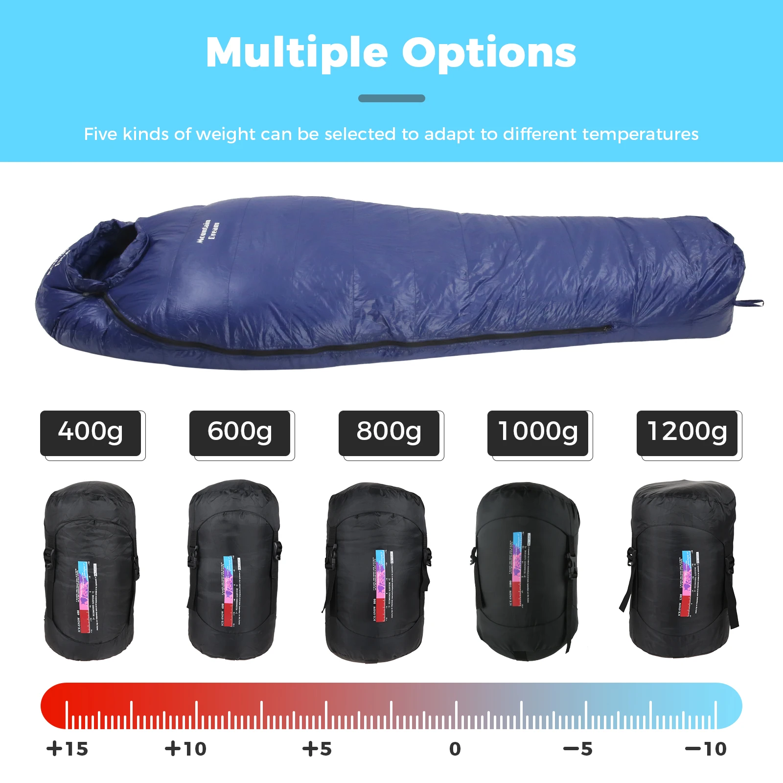 95% White Goose Down Filled Sleeping Bag Ultralight Waterproof Breathable Outdoor Hiking Camping Travel Warm Sleeping Bag Blue