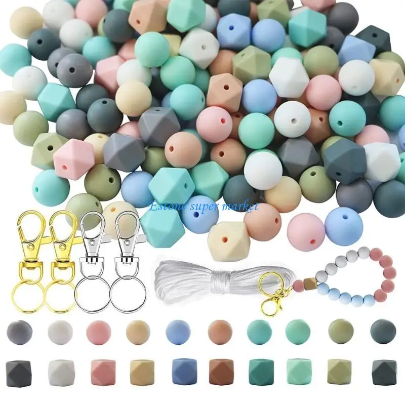 090B 1set Baby Silicone Beads Diy Colorful Teething Pacifier Chain Bracelet Keychain
