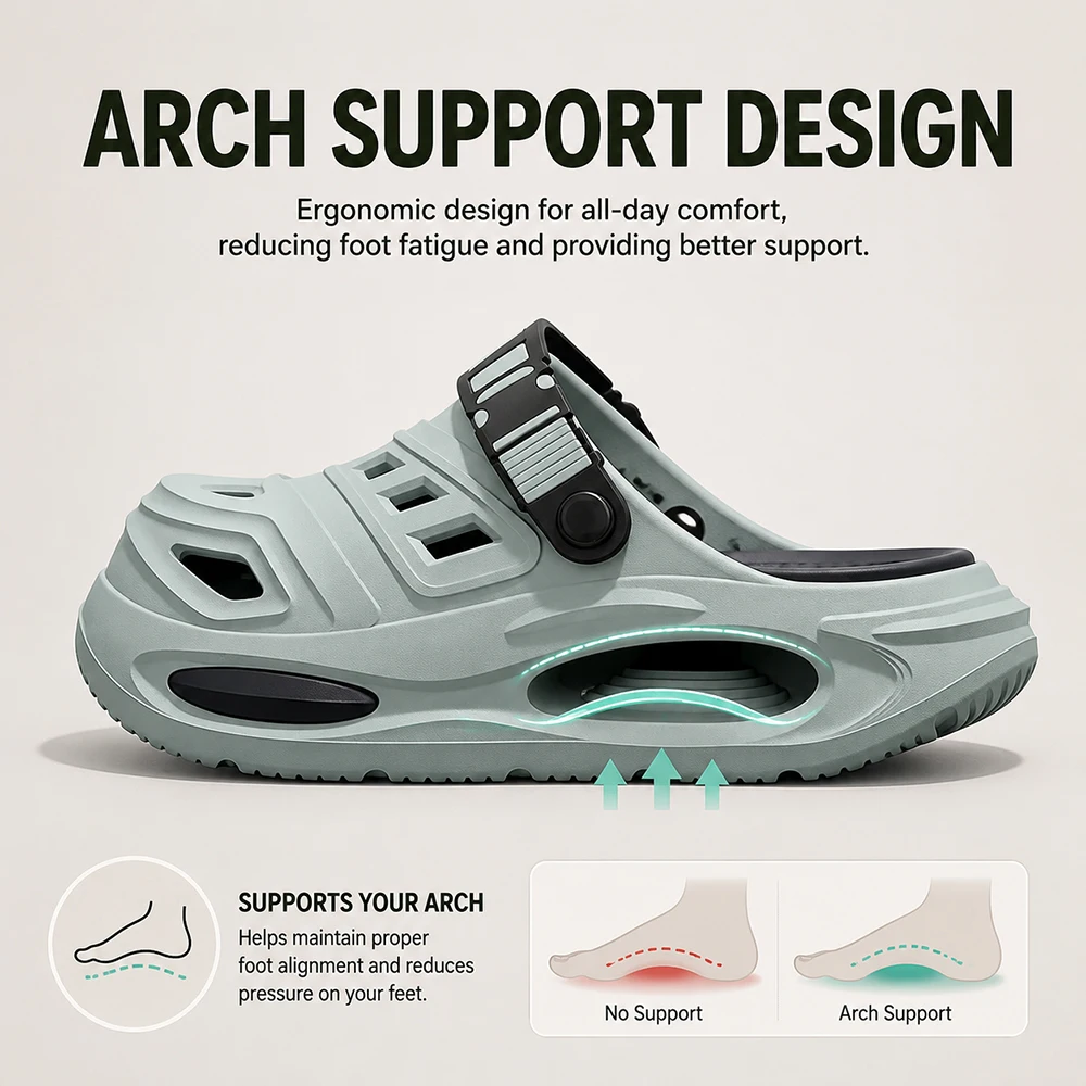 Men EVA Clogs Sandals Lightweight Non Slip Adjustable Strap Garden Beach Slippers Breathable Waterproof Summer Driving Slippers