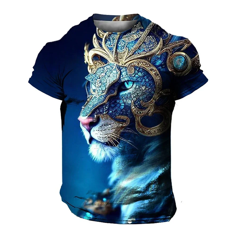 

2023 New Fine Cool Lion Element Printed T-Shirt Men Breathable Fitness Sports Short Sleeve Summer Casual Undershirt Men's Top