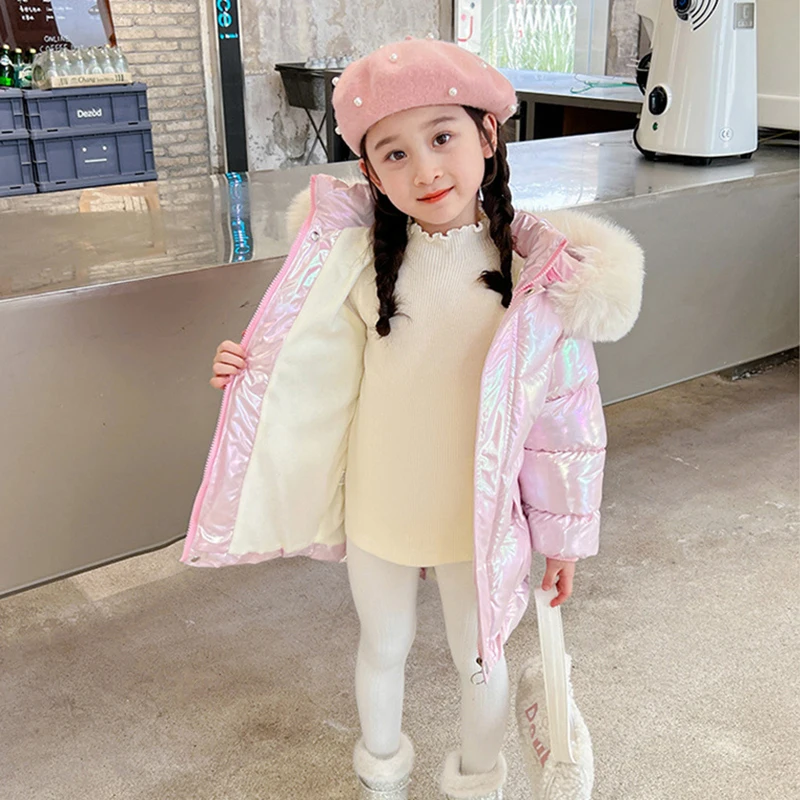 

Winter Girls Jacket Cute Wings Keep Warm Fur Collar Princess Coat Hooded Zipper Parka Snowsuit Windproof Outerwear,2-10Years Old