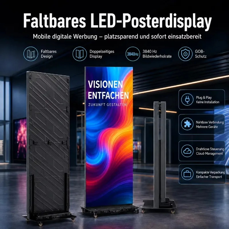 Full Color Movable Indoor HD LED Poster Screen Foldable LED Display for Retail Store Advertising Portable Advertising Solution