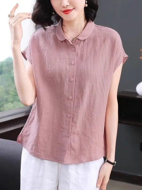 camisa-feminina-de-algodao-e-linho-casual-simples-manga-curta-elegante-super-linda-com-bolso-e-lenco-de-bolso-verao-2026