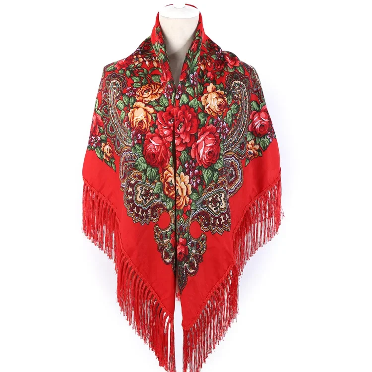 Russian Printed Large Square Scarf Ethnic Style Women's Cheongsam Shawl Middle-aged and Elderly Warm Scarf