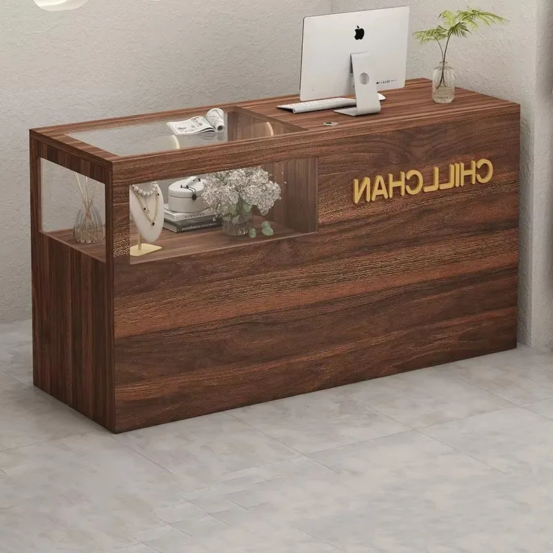 Exibição exclusiva mesas de recepção decorações de armazenamento salão de beleza recepção escritório checkout na moda empfangtheke móveis da moda