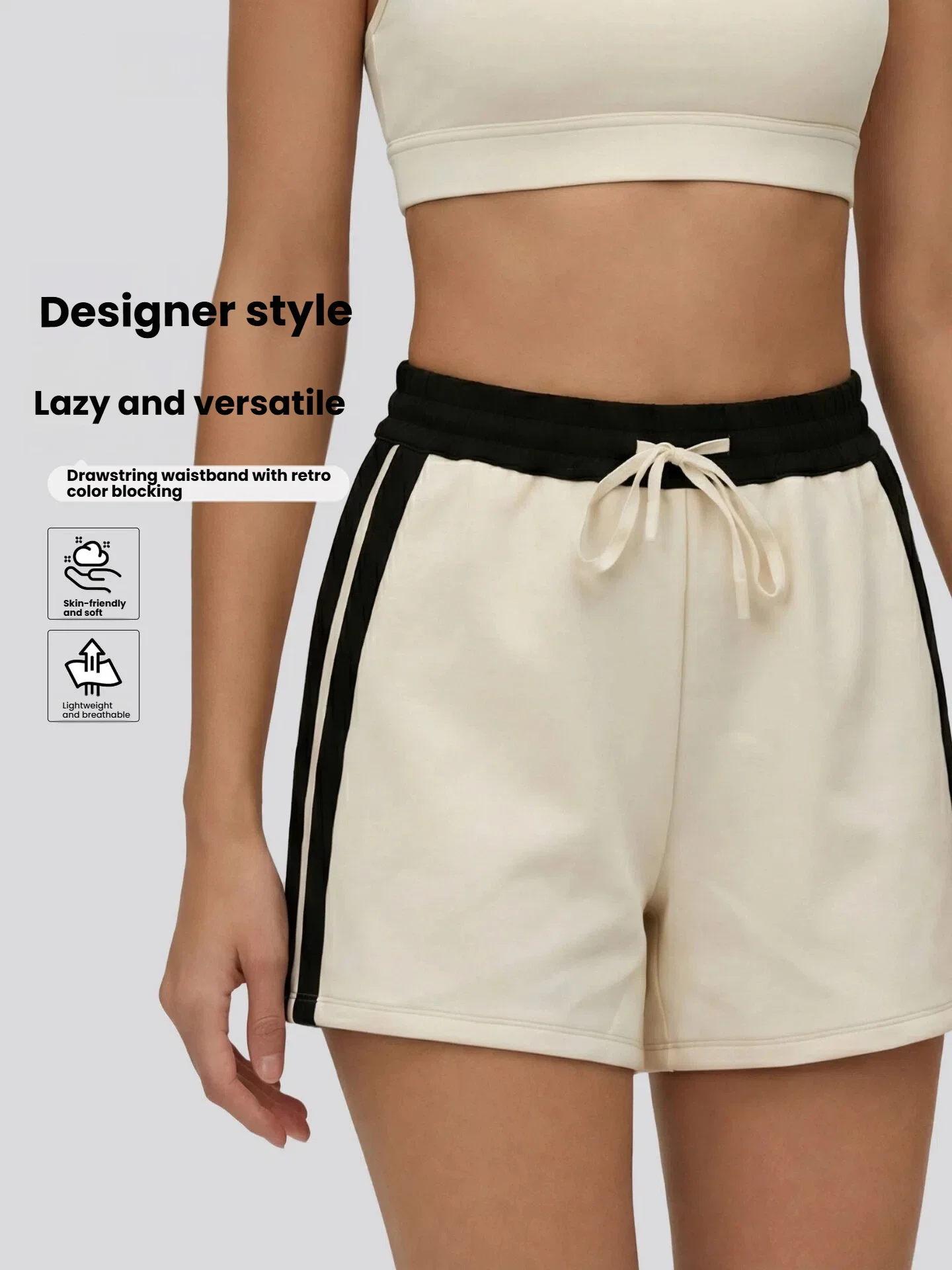 Vintage American Color Block Women's Athletic Shorts Loose Drawstring Yoga & Pilates Lounge Pants Casual Comfortable Shorts for