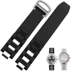 High quality silicon Straps 20mm-10mm Black Rubber Replacement Watch Bands With Silver Clasp For Cartier 21 Chronoscaph