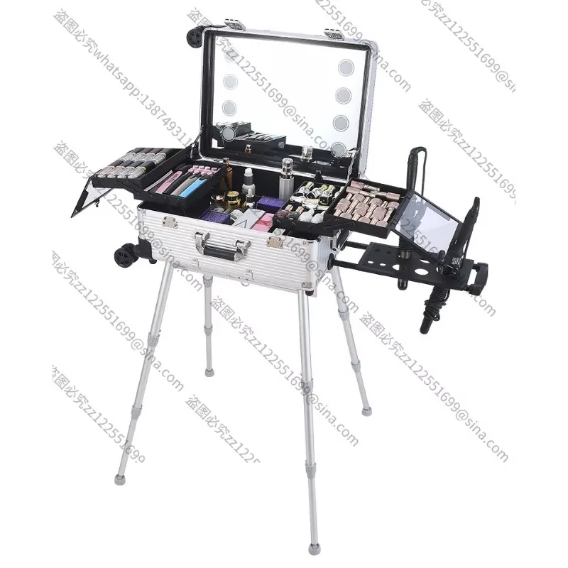 Suitable for 21-inch Large-capacity Makeup Artist with Lamp Professional Follow-up Universal Wheel Tie Rod Actor Makeup Case LED