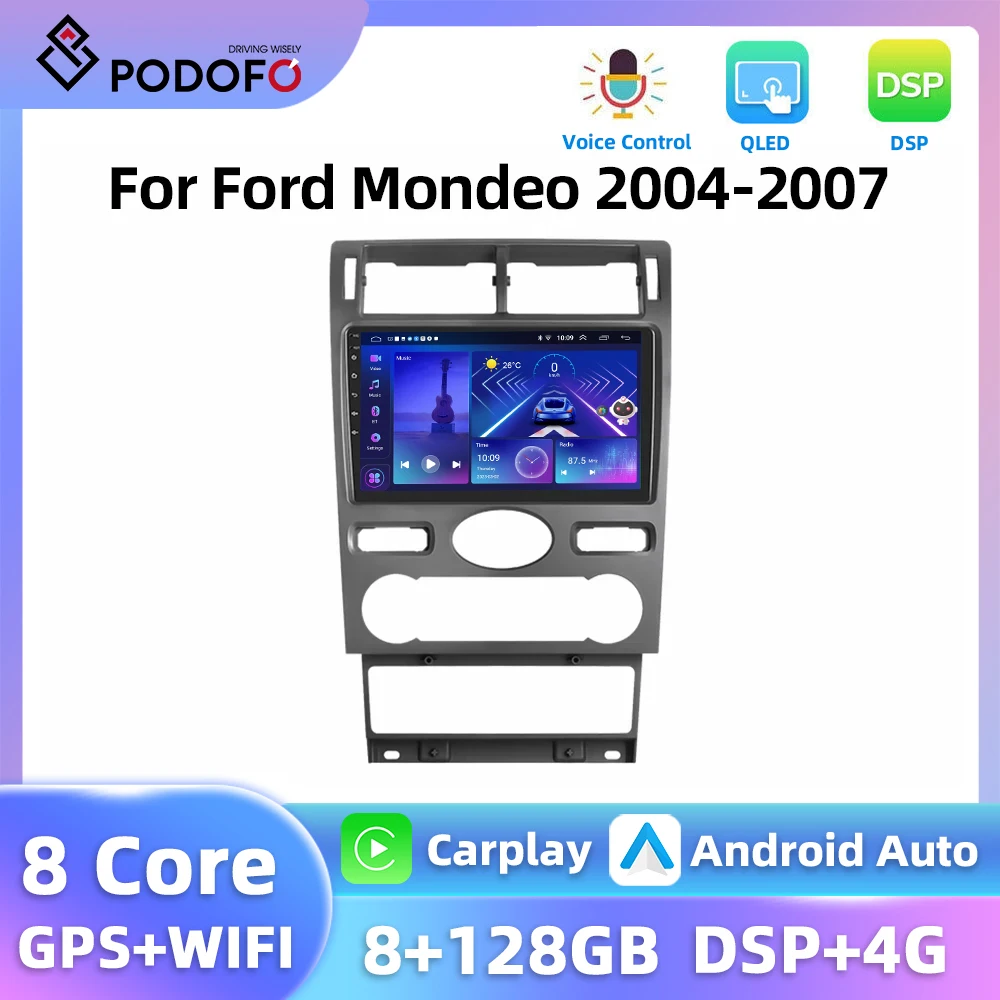 Podofo 8+128G 2Din Car Radio For Ford Mondeo 2004-2007 Multimedia Player Carplay Android Auto WIFI GPS Navigation DSP Car Audio