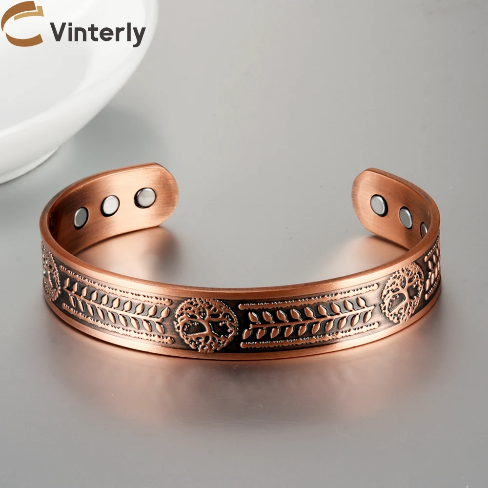 Vinterly Pure Copper Bracelet Yggdrasil Viking Adjustable Magnetic Bangles Arthritis Relief Health High Magnet Jewelry Resizable