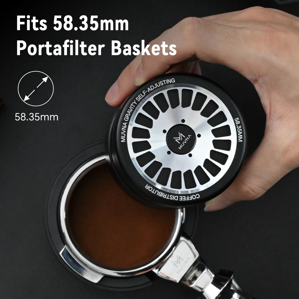 MUVNA 58.35mm Espresso Coffee Distributor Gravity Self-Adjusting Coffee Leveler with Tri-Blade Base for Portafilter